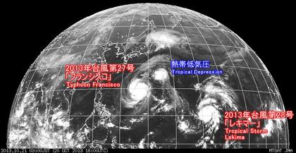 2013年10月21日3時 ひまわり7号赤外線画像