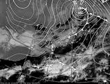 ひまわり7号可視画像・天気図合成 2014年2月3日12時JST