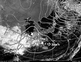 ひまわり7号可視画像・天気図合成 2014年4月7日12時JST