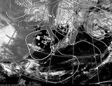 ひまわり7号可視画像・天気図合成 2014年5月3日12時JST