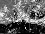 ひまわり7号可視画像・天気図合成 2014年7月3日12時JST