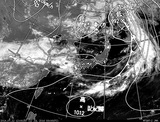 ひまわり7号可視画像・天気図合成 2014年7月12日12時JST