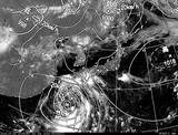 ひまわり7号可視画像・天気図合成 2014年7月31日12時JST