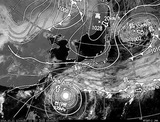 ひまわり7号可視画像・天気図合成 2014年10月11日12時JST