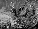 ひまわり7号可視画像・天気図合成 2015年2月1日12時JST