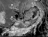 ひまわり7号可視画像・天気図合成 2015年2月9日12時JST
