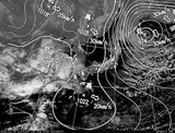ひまわり7号可視画像・天気図合成 2015年2月15日12時JST