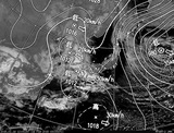 ひまわり7号可視画像・天気図合成 2015年2月16日12時JST