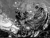 ひまわり7号可視画像・天気図合成 2015年3月11日12時JST