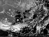 ひまわり7号可視画像・天気図合成 2015年3月12日12時JST