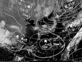 ひまわり7号可視画像・天気図合成 2015年3月13日12時JST