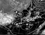 ひまわり7号可視画像・天気図合成 2015年3月14日12時JST