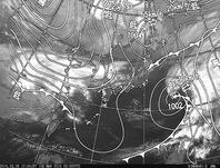 ひまわり8号赤外線画像＆天気図合成 2016年3月8日12時JST
