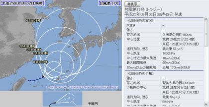 2013年台風第17号5日間予想 9月2日6時