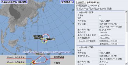 2014年台風第3号 72時間予報 2月28日21時