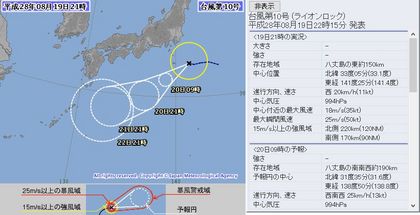 平成28年台風第10号72時間予報 8月19日21時